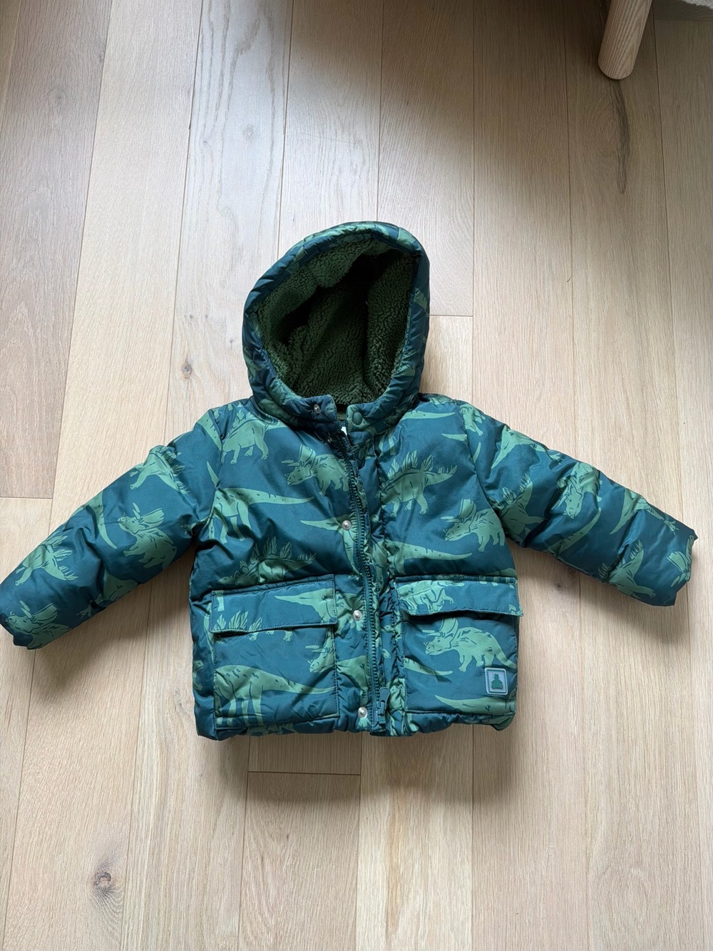 GAP Olive Green Dinosaur Hooded Puffer Jacket